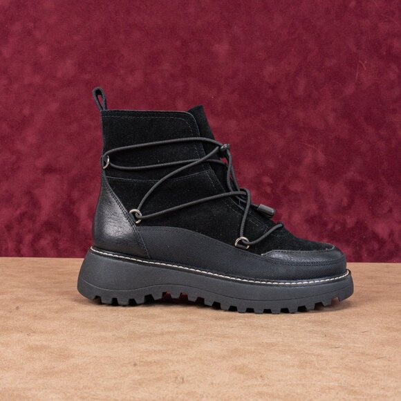 Lucky Brand Women Caelia Black Leather Drawcord Lace Winter Platform Boots sz 6 - Picture 4 of 8